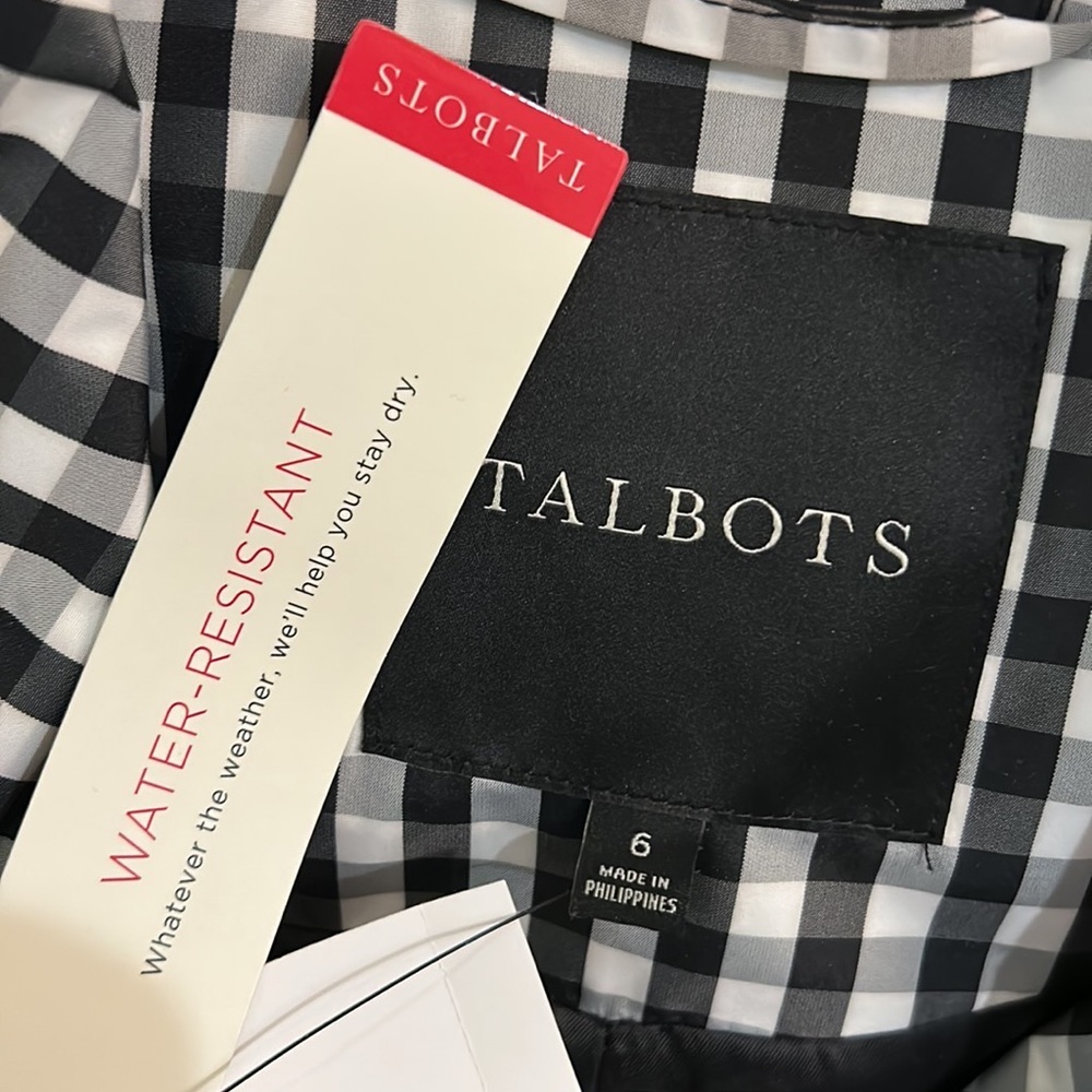 NWT Talbots Mac Black White Gingham Belted Weather Resistant Trench Coat - 6 - Picture 13 of 15